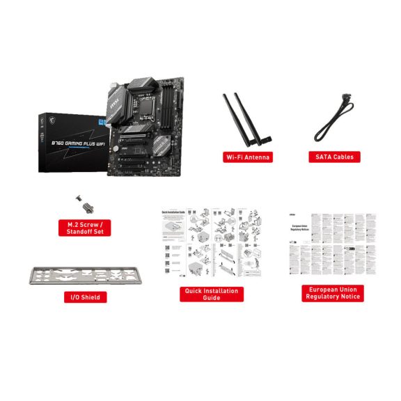 MSI B760 GAMING PLUS WIFI alaplap, LGA1700, DDR5, PCIe 4.0, WiFi 6E, ATX