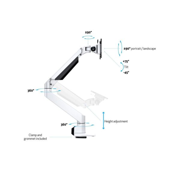 Multibrackets M VESA Gas Lift Arm Single White asztali monitortartó kar, 15-34", max. 10 kg, fehér