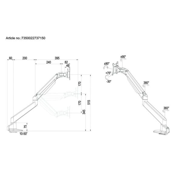 Multibrackets M VESA Gas Lift Arm Single White asztali monitortartó kar, 15-34", max. 10 kg, fehér