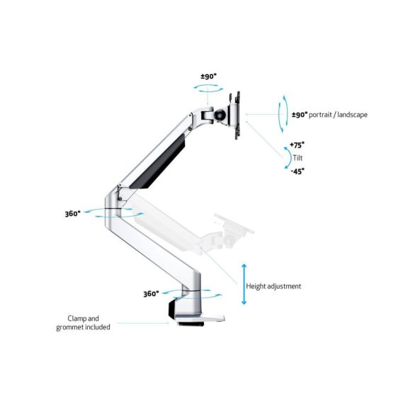 Multibrackets M VESA Gas Lift Arm Single Silver asztali monitortartó kar, 15-34", max. 10 kg, ezüst