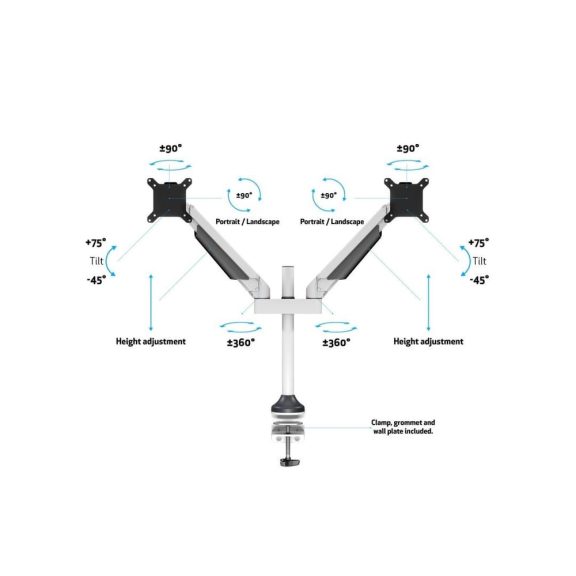 Multibrackets M VESA Gas Lift Arm Dual monitortartó kar, 2x15-32", monitoronként 2-10kg, fehér
