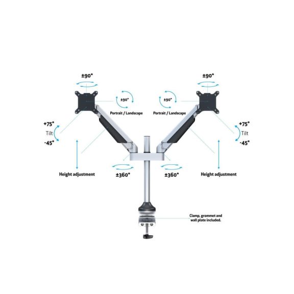 Multibrackets M VESA Gas Lift Arm Dual Silver asztali monitortartó kar, 2x15-32", monitoronként max. 10 kg, ezüst
