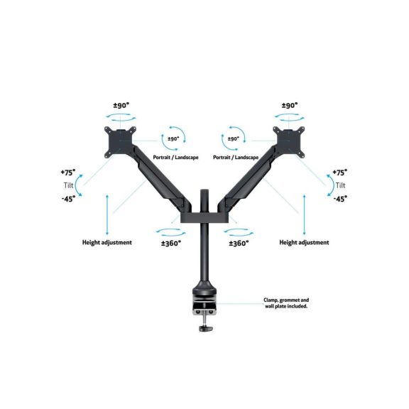Multibrackets M VESA Gas Lift Arm Dual Black asztali monitortartó kar, 2x15-32", monitoronként max. 10 kg, fekete
