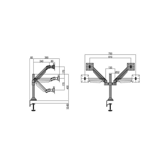 Multibrackets M VESA Gas Lift Arm Dual Black asztali monitortartó kar, 2x15-32", monitoronként max. 10 kg, fekete