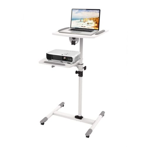 Techly ICA-TB TPM-6 gurulós laptop és projektor állvány, állítható magasság, dönthető polcok, fehér