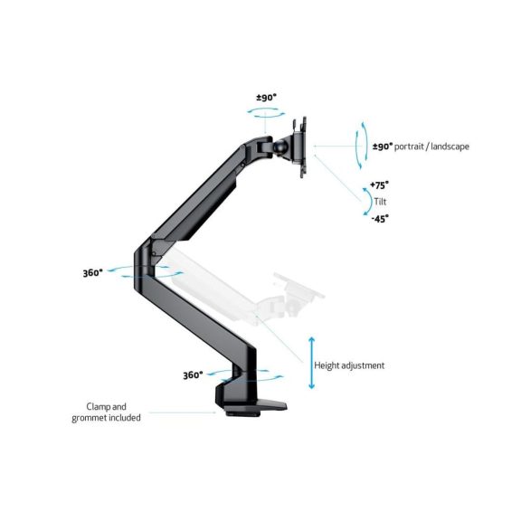 Multibrackets M VESA Gas Lift Arm Single HD monitortartó kar, 15-34", 9-21kg, fekete
