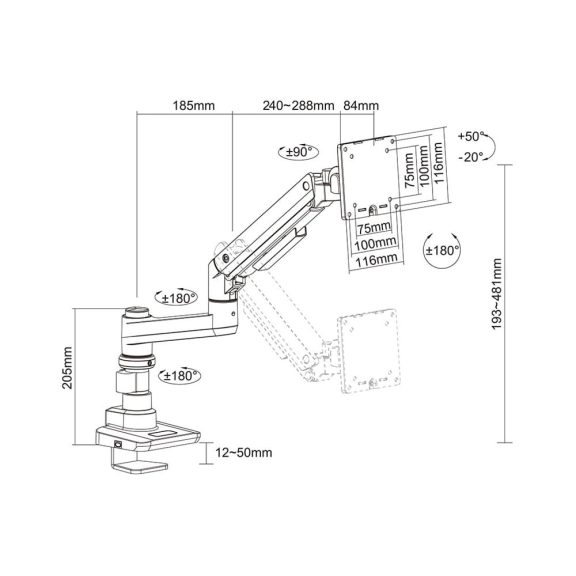 Multibrackets M Deskmount Gas Spring Single monitortartó kar, 17-49", 2-20kg, fekete
