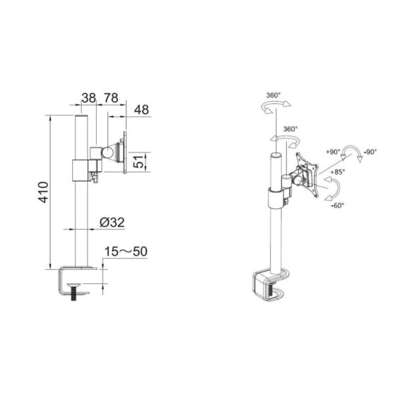 Multibrackets M VESA Deskmount Officeline Single asztali monitortartó, 15-30", max. 8kg, fehér