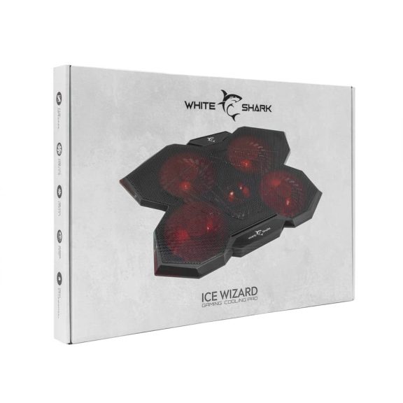 White Shark ICE WIZARD notebook hűtőpad, 5 ventilátoros, USB hub, fekete piros
