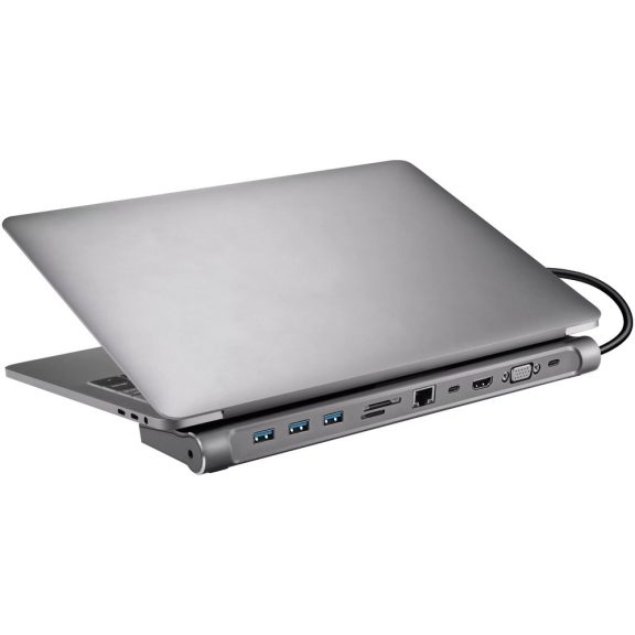 Sandberg USB-C 10-in-1 Docking Station dokkoló, HDMI, VGA, gigabites Ethernet, 100 W tápbemenet, szürke