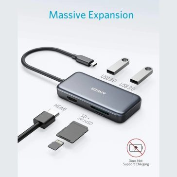   Anker PowerExpand 5-in-1 USB-C Media Hub, 5 Gbps, 4K@30 Hz - A8334