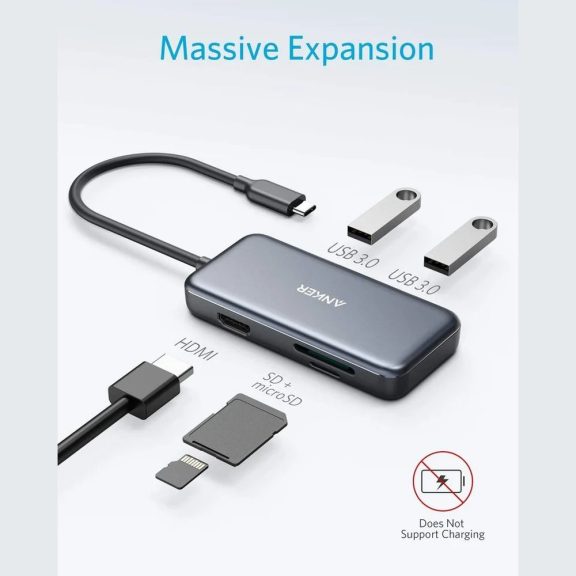 Anker PowerExpand 5-in-1 USB-C Media Hub, 5 Gbps, 4K@30 Hz - A8334