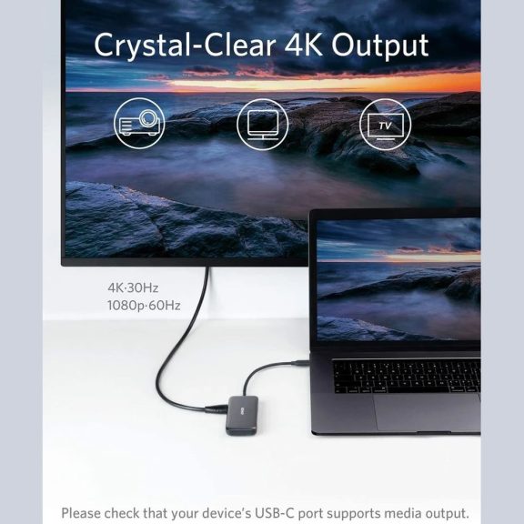 Anker PowerExpand 5-in-1 USB-C Media Hub, 5 Gbps, 4K@30 Hz - A8334