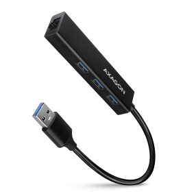   Axagon HMA-GL3A USB hub, 3 port, Gigabit LAN, USB 3.2 Gen 1, alumínium, fekete