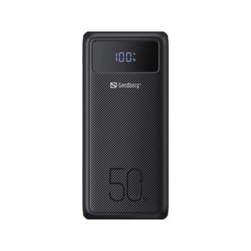   Sandberg Powerbank USB-C PD power bank, 130W, 50000mAh, 2x USB-C, 3x USB-A, digitális kijelző, fekete - 420-75