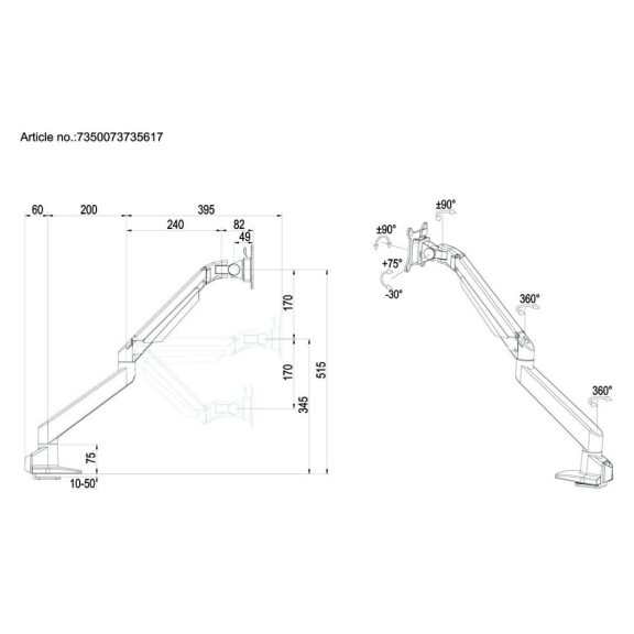 Multibrackets M VESA Gas Lift Arm Single White HD asztali monitortartó kar, 15-34", max. 21 kg, fehér