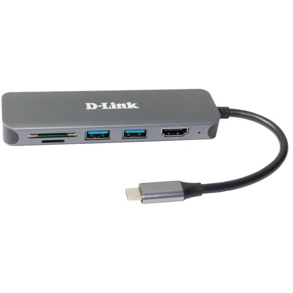 D-Link DUB-2327 6 az 1-ben USB-C hub, 4K HDMI, SD-kártyaolvasó, 60 W töltés, szürke