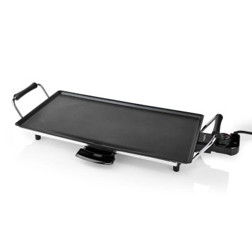 Nedis FCTE110EBK50 teppanyaki grill fekete színben, nagy sütőfelülettel és kivehető zsírfelfogó tálcával.