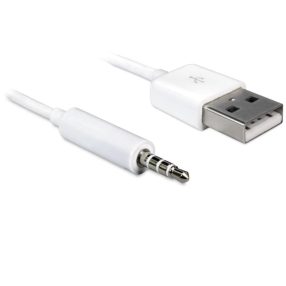   Delock USB-A - 3.5 mm jack kábel iPod Shuffle lejátszókhoz, töltés és adatátvitel, fehér