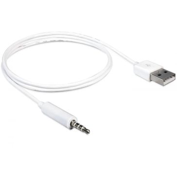   Delock USB-A - 3.5 mm jack kábel iPod Shuffle lejátszókhoz, töltés és adatátvitel, fehér