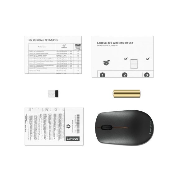 Lenovo 400 vezeték nélküli egér, 1200 DPI, szimmetrikus, fekete - GY50R91293