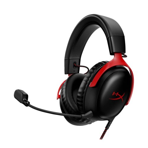 HP HyperX Cloud III gamer headset, vezetékes, 3.5 mm jack + USB, DTS, fekete-piros