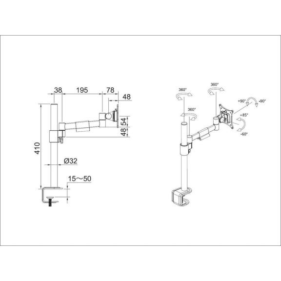Multibrackets M VESA Deskmount Officeline Single I asztali monitortartó, 15-30", max. 8kg, fehér