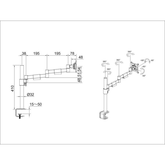 Multibrackets M VESA Deskmount Officeline Single II asztali monitortartó, 15-30", max. 8kg, fehér