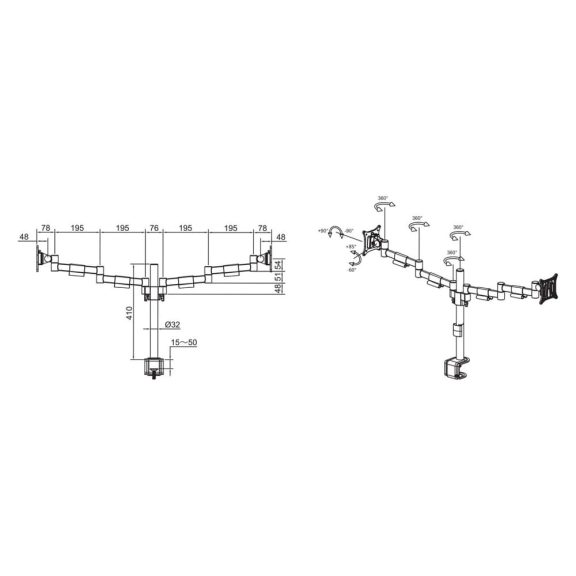 Multibrackets M VESA Deskmount Officeline Dual asztali monitortartó, 2x15-30", monitoronként max. 7,5kg, fekete