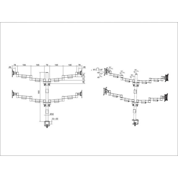 Multibrackets M VESA Deskmount Officeline Quad asztali monitortartó, 4x15-30", monitoronként max. 8kg, fekete