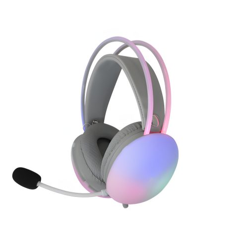 White Shark FIREFLY WHITE gamer fejhallgató fehér színben, RGB világítással és mikrofonnal.