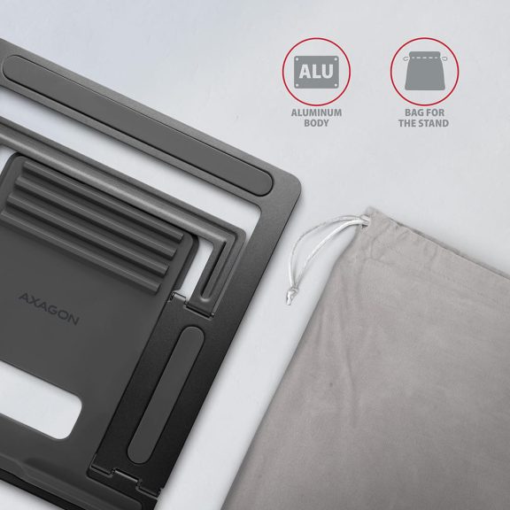 Axagon STND-L laptop állvány, állítható, 10" - 17.3", alumínium, szürke