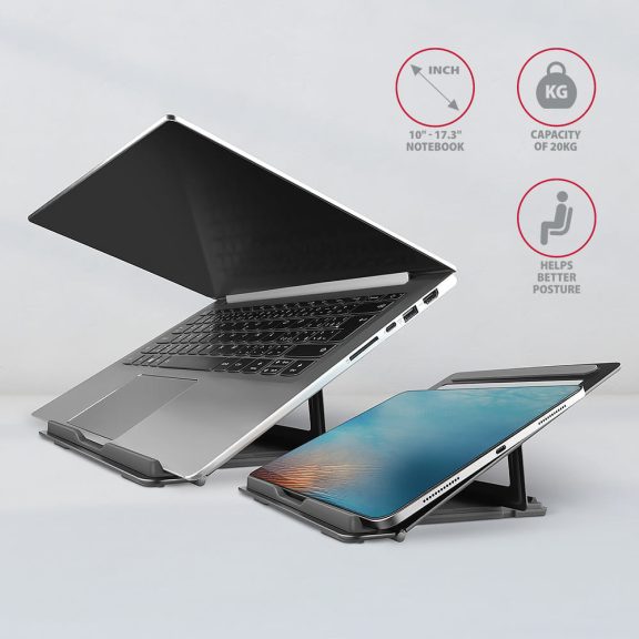 Axagon STND-L laptop állvány, állítható, 10" - 17.3", alumínium, szürke