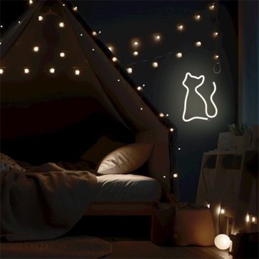   FOREVER LIGHT Neon LED dekorációs lámpa CICA meleg fehér, USB, be/ki kapcsoló, 3 X AA, falra akasztható