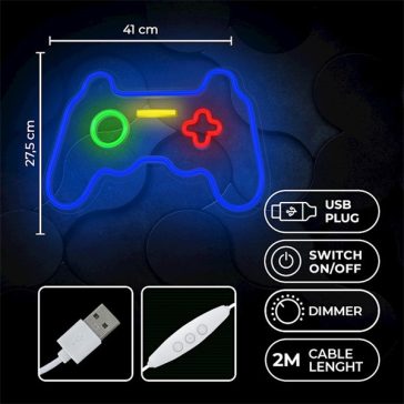   FOREVER LIGHT Neon LED dekorációs lámpa GAMEPAD multicolor, szabályozható, USB, be/ki  kapcsoló, , falra szerelhető