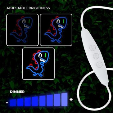   FOREVER LIGHT Neon LED dekorációs lámpa JURASSIC BABY DINO kék, szabályozható, USB, be/ki kapcsoló,  falra szerelhető