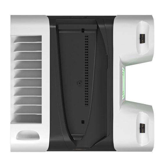 FroggieX PlayStation 5 hűtő és töltő állvány, 2 kontroller töltés, ventilátoros hűtés, fehér - FX-P5-C4-W