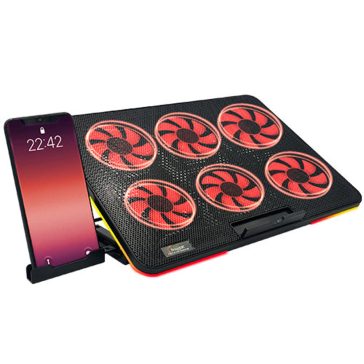   FroggieX laptop hűtő állvány, 6 ventilátor, RGB világítás, állítható dőlésszög, fekete - FX-PC-P2-R