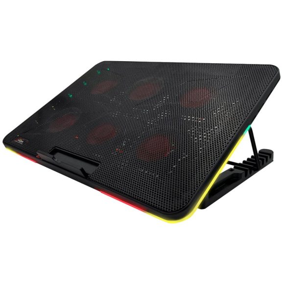 FroggieX laptop hűtő állvány, 6 ventilátor, RGB világítás, állítható dőlésszög, fekete - FX-PC-P2-R