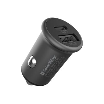   ColorWay CW-CHA029PD-GR autós gyorstöltő 38 W, USB-C Power Delivery, USB-A Quick Charge 3.0, szürke