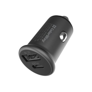   ColorWay CW-CHA029PD-GR autós gyorstöltő 38 W, USB-C Power Delivery, USB-A Quick Charge 3.0, szürke