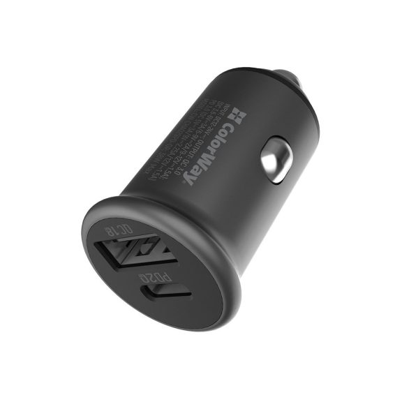 ColorWay CW-CHA029PD-GR autós gyorstöltő 38 W, USB-C Power Delivery, USB-A Quick Charge 3.0, szürke