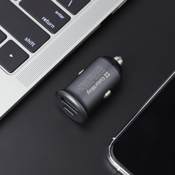 ColorWay CW-CHA029PD-GR autós gyorstöltő 38 W, USB-C Power Delivery, USB-A Quick Charge 3.0, szürke