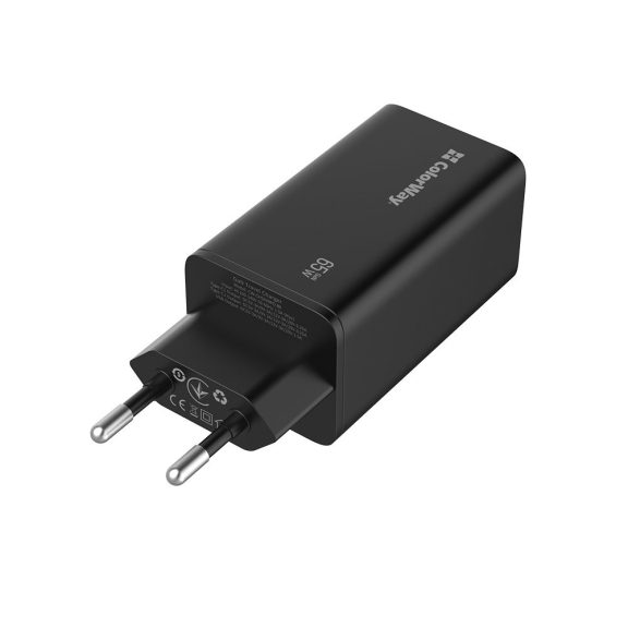 ColorWay CW-CHS039PD-BK GaN3 Pro hálózati gyorstöltő 65 W, 2x USB-C, USB-A, Power Delivery, fekete