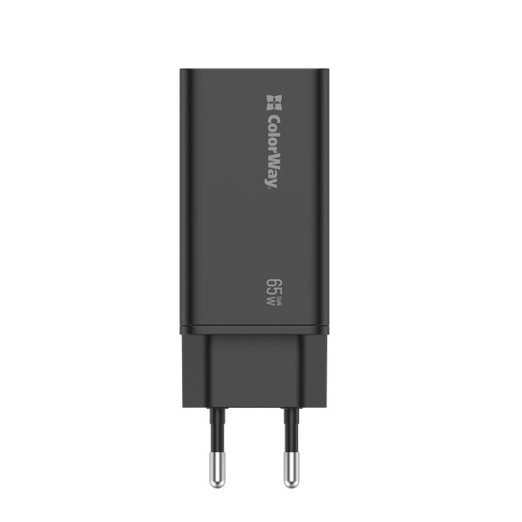 ColorWay CW-CHS039PD-BK GaN3 Pro hálózati gyorstöltő 65 W, 2x USB-C, USB-A, Power Delivery, fekete