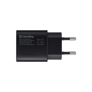   ColorWay CW-CHS033PD-BK hálózati gyorstöltő 25 W, USB-C Power Delivery PPS, fekete