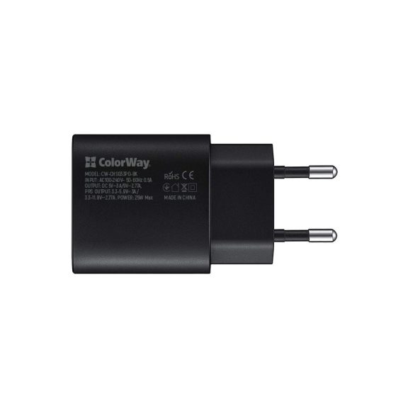 ColorWay CW-CHS033PD-BK hálózati gyorstöltő 25 W, USB-C Power Delivery PPS, fekete