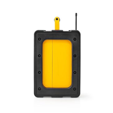 Nedis RDFM3100YW strapabíró FM Bluetooth rádió fekete-sárga színben, IPX5 védelemmel és 15 W teljesítménnyel.