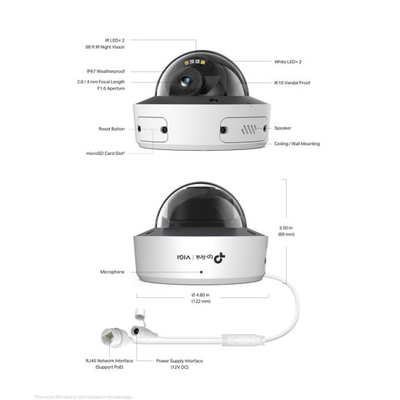TP-Link VIGI InSight S285 hálózati kamera, 8MP, full color éjjellátás, kétirányú hang, fehér