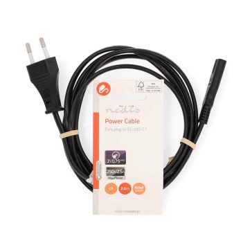 Nedis CEGL11040BK20 2 méteres fekete Euro tápkábel, IEC-320-C7 csatlakozóval